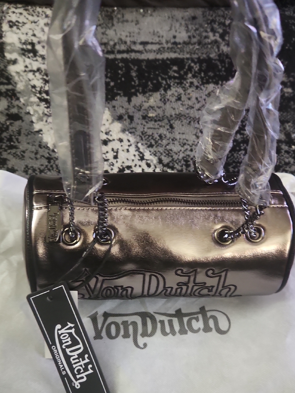 Von Dutch Metallic Bronze Mini Barrel Bag - Picture 2 of 6